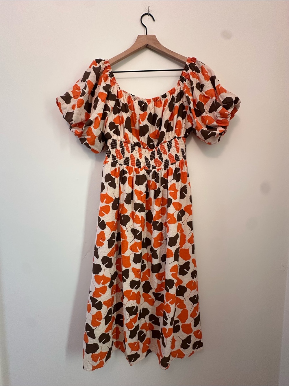 Lush Gingko Leaf Off the Shoulder Midi Dress
